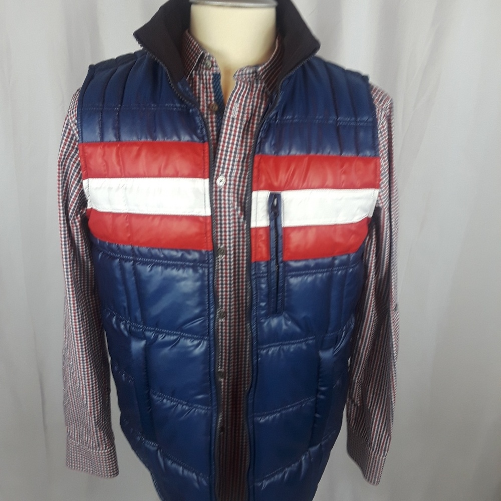 Edo Popken Vest Jacket Small Blue/Red/White Pocket
